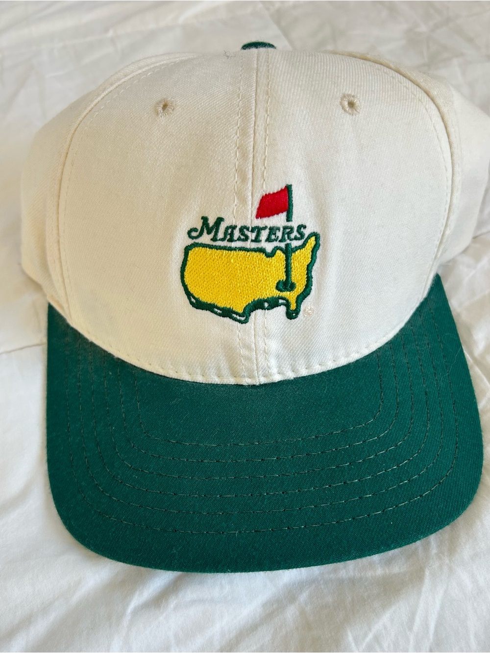 Masters Vintage Two-Tone Baseball Cap in White & Green with Yellow Logo